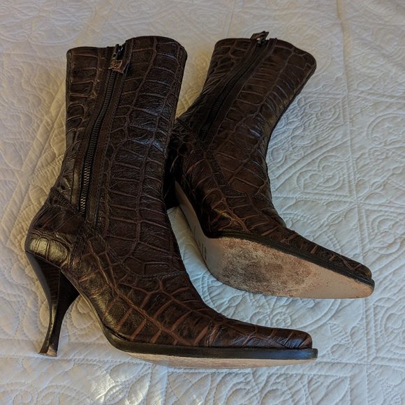 Miu Miu Embossed Crocodile  Boots  Size 39 - Picture 3 of 12